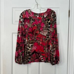 Women's Pink Multi Print Long Sleeve Blouse